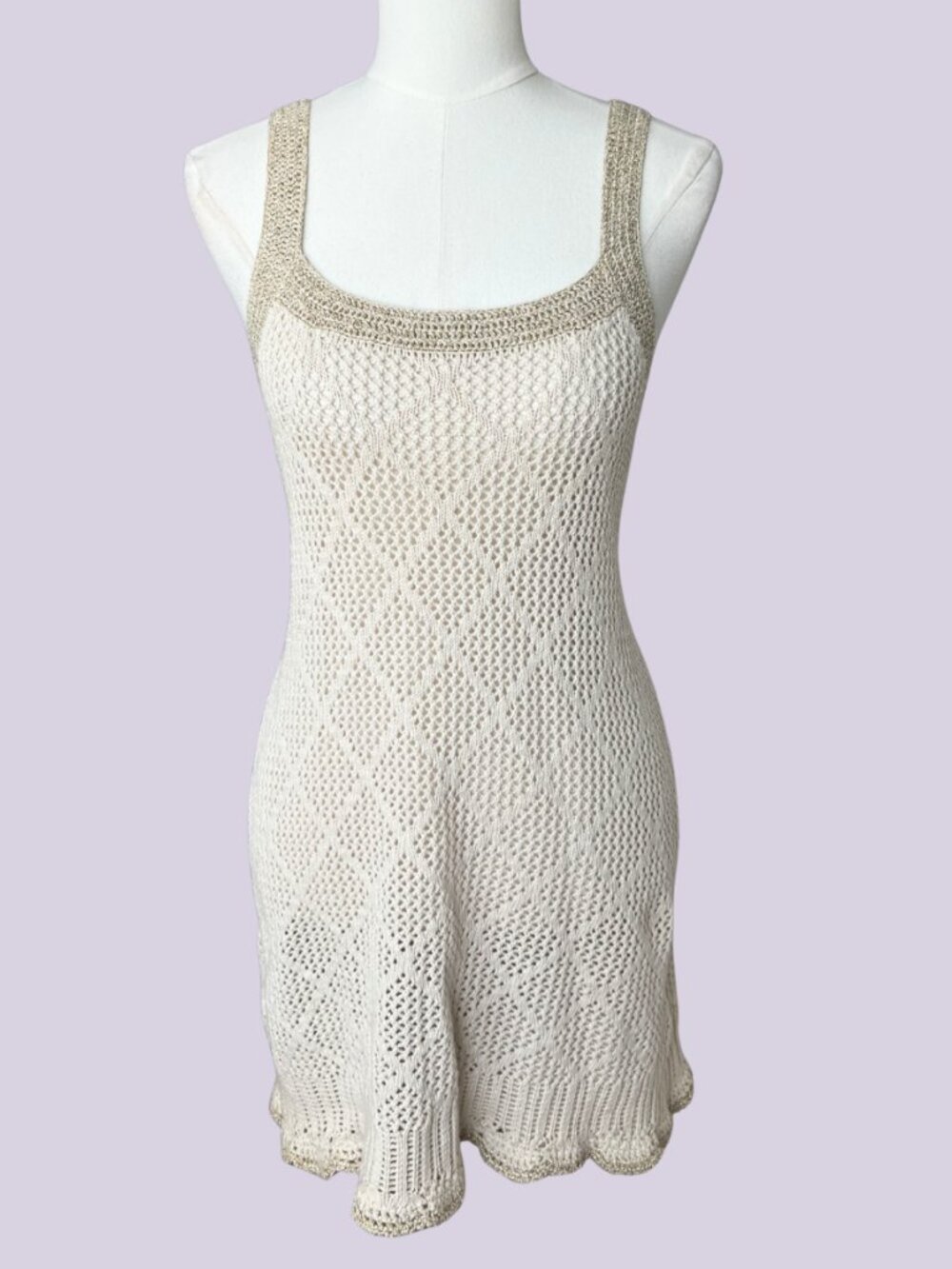 Y2K Cream Crochet Knit Beach Cover Up Dress